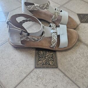 b.o.c. White and Tan Braided Sandals